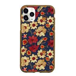Чехол iPhone 11 Pro матовый Эффект цветочной вышивки, цвет: 3D-коричневый