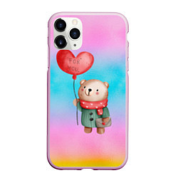 Чехол iPhone 11 Pro матовый Мишка с красным сердечком, цвет: 3D-розовый