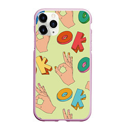 Чехол iPhone 11 Pro матовый Emoji ok, цвет: 3D-розовый