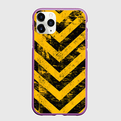 Чехол iPhone 11 Pro матовый WARNING - желто-черные полосы, цвет: 3D-фиолетовый
