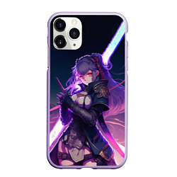 Чехол iPhone 11 Pro матовый Cyber girl in purple light, цвет: 3D-светло-сиреневый