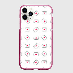 Чехол iPhone 11 Pro матовый Валентинки в конвертах, цвет: 3D-малиновый
