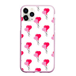 Чехол iPhone 11 Pro матовый Шарики-сердечки на День Влюбленных, цвет: 3D-розовый