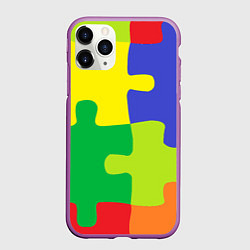 Чехол iPhone 11 Pro матовый Пазлы разноцветные, цвет: 3D-фиолетовый