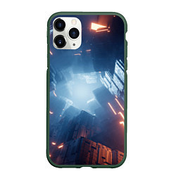 Чехол iPhone 11 Pro матовый Множество неоновых блоков во тьме и туман, цвет: 3D-темно-зеленый