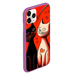 Чехол iPhone 11 Pro матовый Влюблённые кошки на красном фоне, цвет: 3D-фиолетовый — фото 2