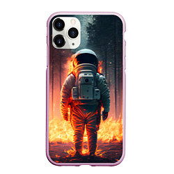 Чехол iPhone 11 Pro матовый Космонавт в горящем лесу, цвет: 3D-розовый