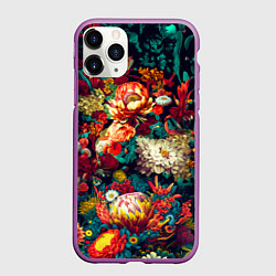 Чехол iPhone 11 Pro матовый Цветочный паттерн с цветами и листьями, цвет: 3D-фиолетовый