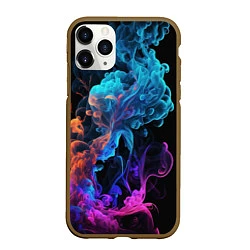 Чехол iPhone 11 Pro матовый Неоновый цветной дым на черном фоне, цвет: 3D-коричневый