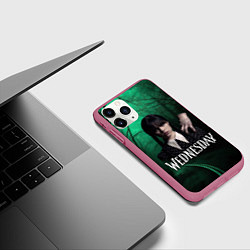 Чехол iPhone 11 Pro матовый Уэнсдэй зеленый лес, цвет: 3D-малиновый — фото 2