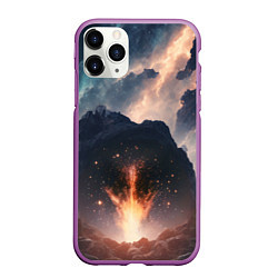 Чехол iPhone 11 Pro матовый Свет галактики над местностью, цвет: 3D-фиолетовый