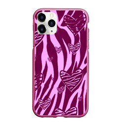 Чехол iPhone 11 Pro матовый Полосатая любовь, цвет: 3D-малиновый