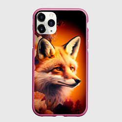 Чехол iPhone 11 Pro матовый Огненно рыжая лиса в цветах, цвет: 3D-малиновый