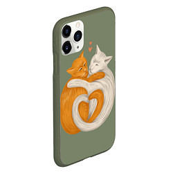 Чехол iPhone 11 Pro матовый Любовь котов сердце, цвет: 3D-темно-зеленый — фото 2