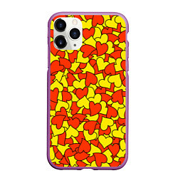 Чехол iPhone 11 Pro матовый Красно-желтые сердца, цвет: 3D-фиолетовый