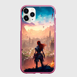 Чехол iPhone 11 Pro матовый Horizon пейзаж, цвет: 3D-малиновый