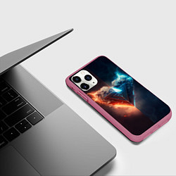 Чехол iPhone 11 Pro матовый Две части каменного брутального сердца в неоне, цвет: 3D-малиновый — фото 2