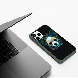 Чехол iPhone 11 Pro матовый Милый корги череп, цвет: 3D-темно-зеленый — фото 2