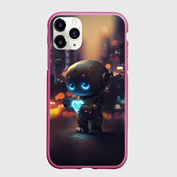 Чехол iPhone 11 Pro матовый Робот с сердцем, цвет: 3D-малиновый