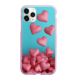 Чехол iPhone 11 Pro матовый Россыпь сердец на день святого валентина, цвет: 3D-розовый