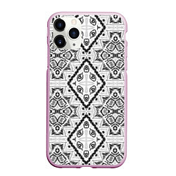 Чехол iPhone 11 Pro матовый Бело-серый этнический орнамент, цвет: 3D-розовый
