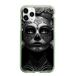 Чехол iPhone 11 Pro матовый Девушка с макияжем для дня мертвых, цвет: 3D-салатовый