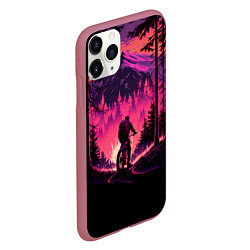 Чехол iPhone 11 Pro матовый Велопрогулка на закате, цвет: 3D-малиновый — фото 2