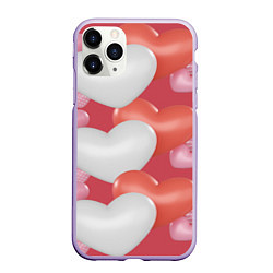 Чехол iPhone 11 Pro матовый Красно - белые сердца на красном фоне, цвет: 3D-светло-сиреневый