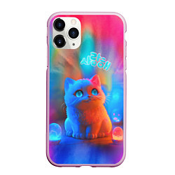 Чехол iPhone 11 Pro матовый Милый котенок - тай-дай, цвет: 3D-розовый