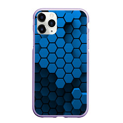 Чехол iPhone 11 Pro матовый Голубые соты абстракция, цвет: 3D-светло-сиреневый