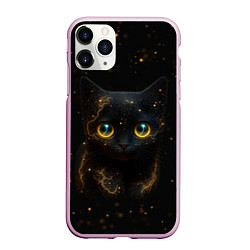Чехол iPhone 11 Pro матовый Черный котенок с желтыми глазами - нейросеть, цвет: 3D-розовый