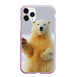Чехол iPhone 11 Pro матовый Белый медведь приветствует, цвет: 3D-розовый