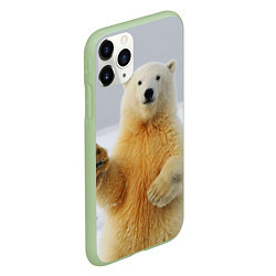Чехол iPhone 11 Pro матовый Белый медведь приветствует, цвет: 3D-салатовый — фото 2