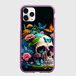 Чехол iPhone 11 Pro матовый Цветочный череп, цвет: 3D-фиолетовый