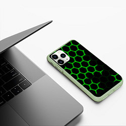 Чехол iPhone 11 Pro матовый Кислотные соты броня, цвет: 3D-салатовый — фото 2
