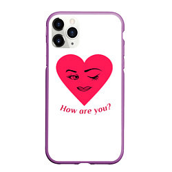 Чехол iPhone 11 Pro матовый Красное сердце с улыбкой девушки и приветствием, цвет: 3D-фиолетовый