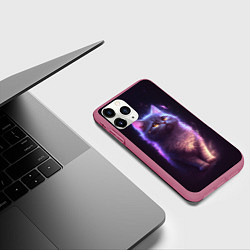 Чехол iPhone 11 Pro матовый Неоновый котик и луна, цвет: 3D-малиновый — фото 2