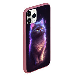 Чехол iPhone 11 Pro матовый Неоновый котик и луна, цвет: 3D-малиновый — фото 2