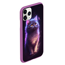 Чехол iPhone 11 Pro матовый Неоновый котик и луна, цвет: 3D-фиолетовый — фото 2