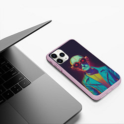 Чехол iPhone 11 Pro матовый Голова лысого ученого киберпанка, цвет: 3D-розовый — фото 2