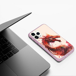 Чехол iPhone 11 Pro матовый Живописный красный дракон, цвет: 3D-розовый — фото 2