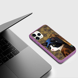 Чехол iPhone 11 Pro матовый Кошечка с жемчужной сережкой Ян Вермеер пародия, цвет: 3D-фиолетовый — фото 2