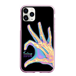 Чехол iPhone 11 Pro матовый Сердечко правой рукой - неоновый рентген, цвет: 3D-розовый