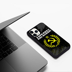 Чехол iPhone 11 Pro матовый Ангелина и желтый символ СССР со звездой, цвет: 3D-черный — фото 2