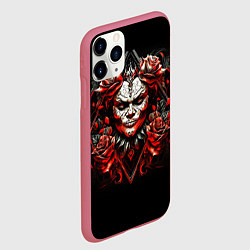 Чехол iPhone 11 Pro матовый Девушка в гриме Муэрте в стиле тату, цвет: 3D-малиновый — фото 2