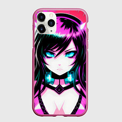 Чехол iPhone 11 Pro матовый Anime glitch imp girl, цвет: 3D-малиновый