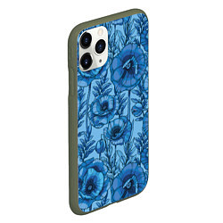 Чехол iPhone 11 Pro матовый Синие цветы, цвет: 3D-темно-зеленый — фото 2