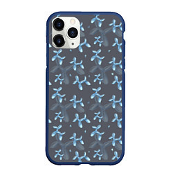 Чехол iPhone 11 Pro матовый Паттерн с голубыми собаками, цвет: 3D-тёмно-синий