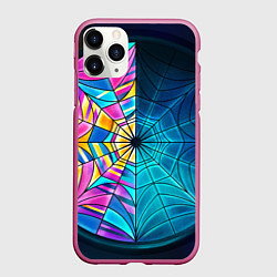 Чехол iPhone 11 Pro матовый Уэнсдей - окно ночной витраж - текстура зерна, цвет: 3D-малиновый