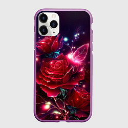 Чехол iPhone 11 Pro матовый Розы с огоньками, цвет: 3D-фиолетовый